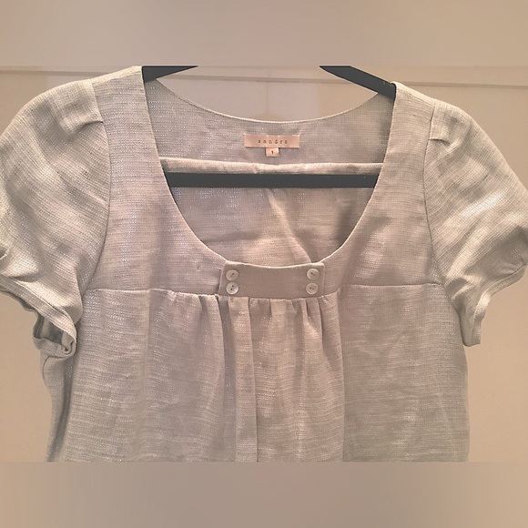 Sandro Paris 100% Silver Linen Evening Babydoll Dress, size 1 (2-6), worn once. - Picture 12 of 14